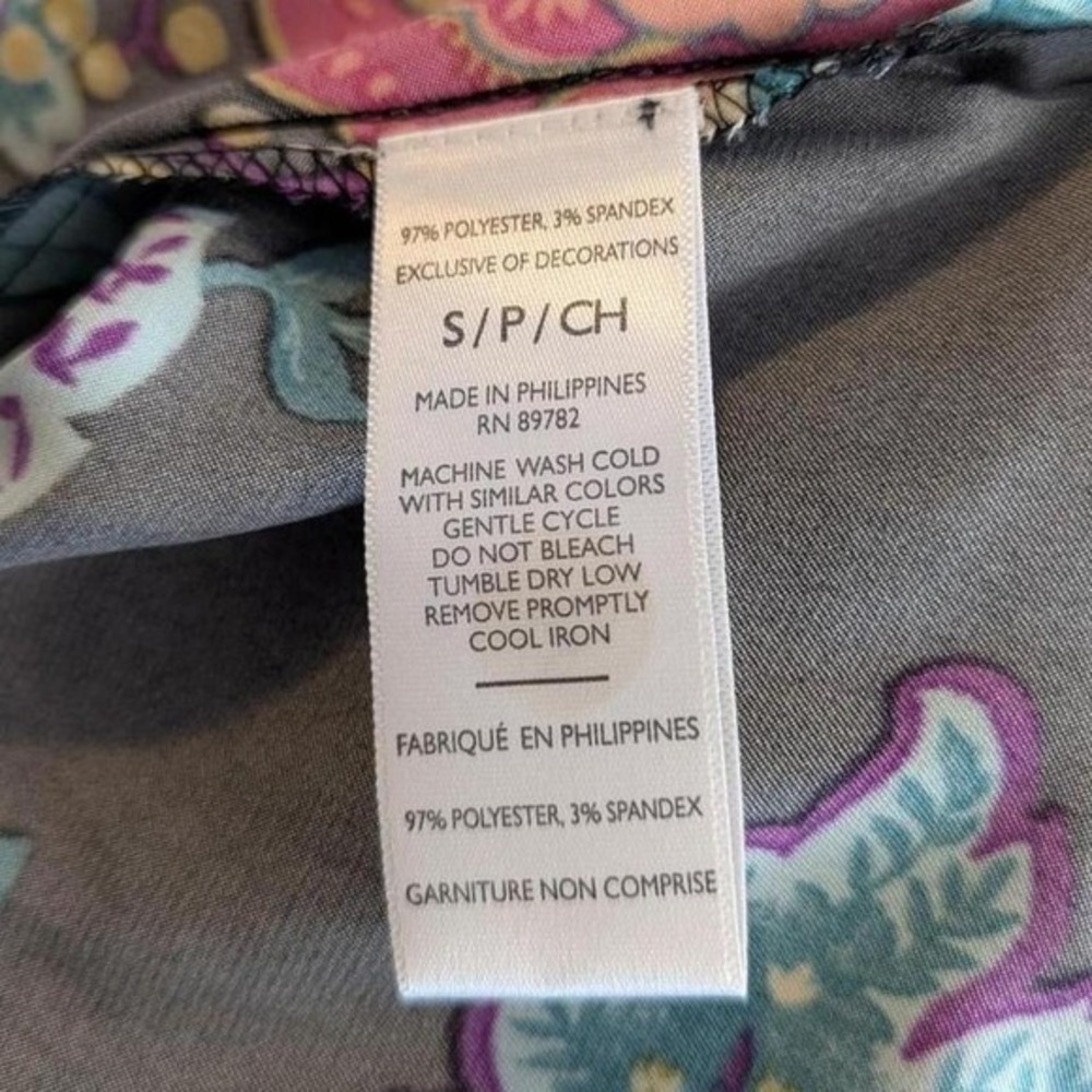 Natori Festival Satin Zip Caftan Black Floral 3/4 Sleeve Maxi Size Small - Picture 10 of 10
